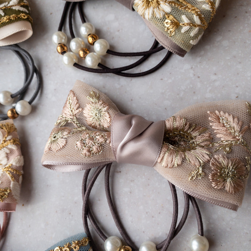 プレゼントにも】インド刺繍リボン リボンヘアゴム オシャレな