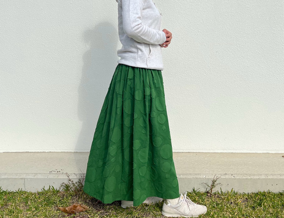 年中着れる♪播州織ランダムドットのジャガードスカート グリーン