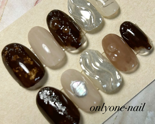 チョコブラウン ネイルチップ 090】ブラウン系♡ニュアンスネイル♡シンプルなデザイン ネイル