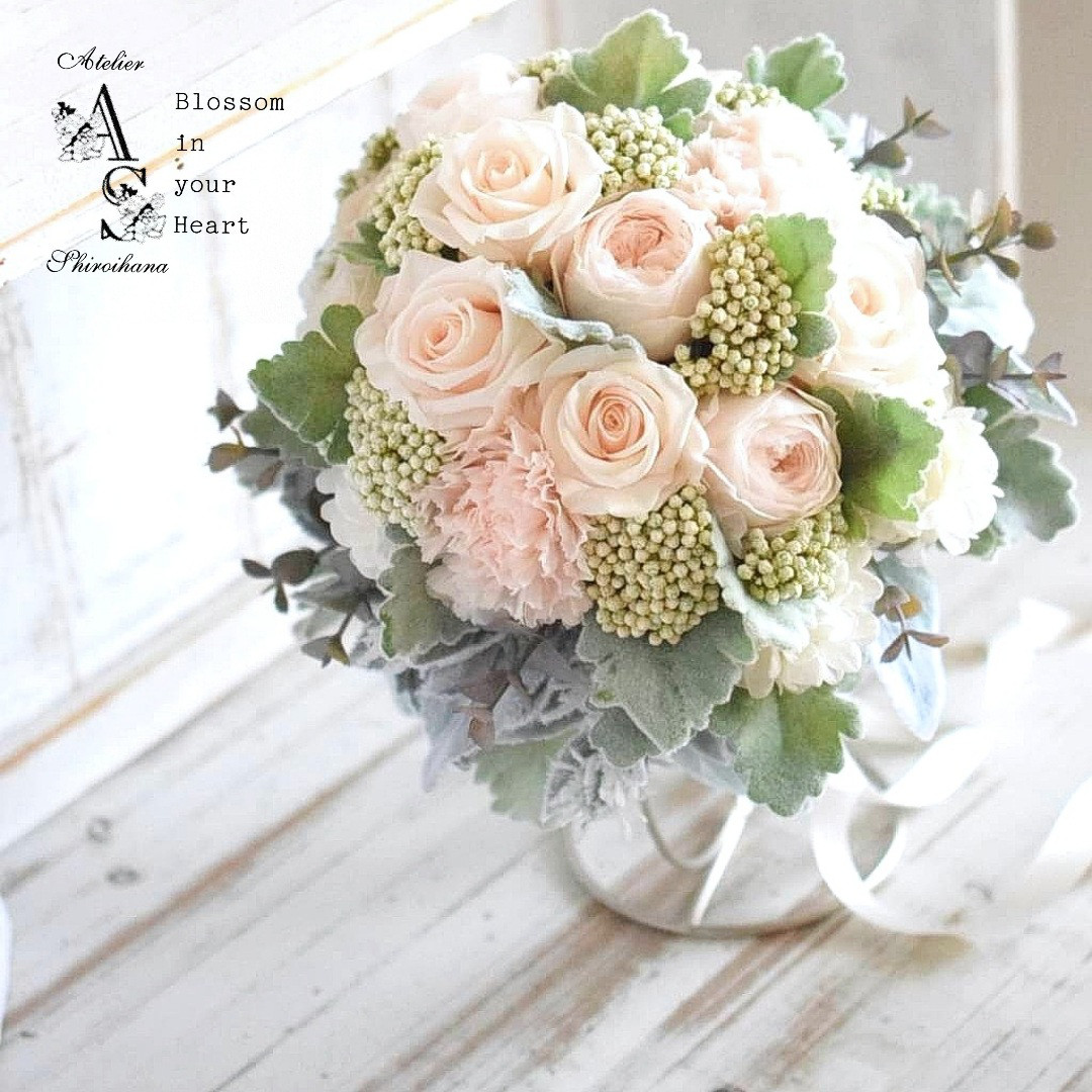 ⋆2点set⋆ くすみクリーム：クラシカルローズ ラウンドブーケ⋆ブートニア