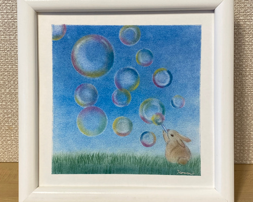 子うさぎの夢　ハンドメイドパステル画　絵画アート原画 ☆参考出品 パステル画 うさぎ イラスト 絵画 手描き の通販 by