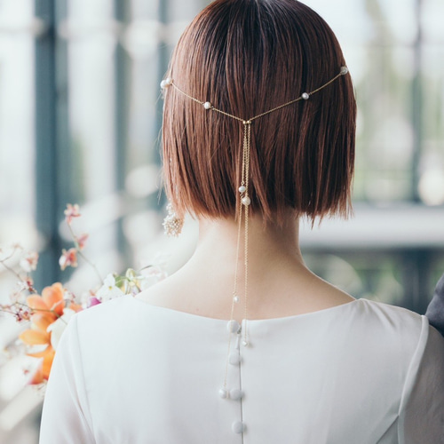 艶パールのヘアチェーン ヘッドドレス（アクセサリー