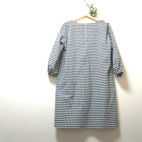 ギンガムチェックの割烹着 チュニックワンピースとしても