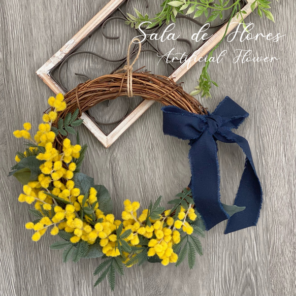 Sale】ミモザとユーカリのハーフリース＊＊アーティフィシャルフラワー  