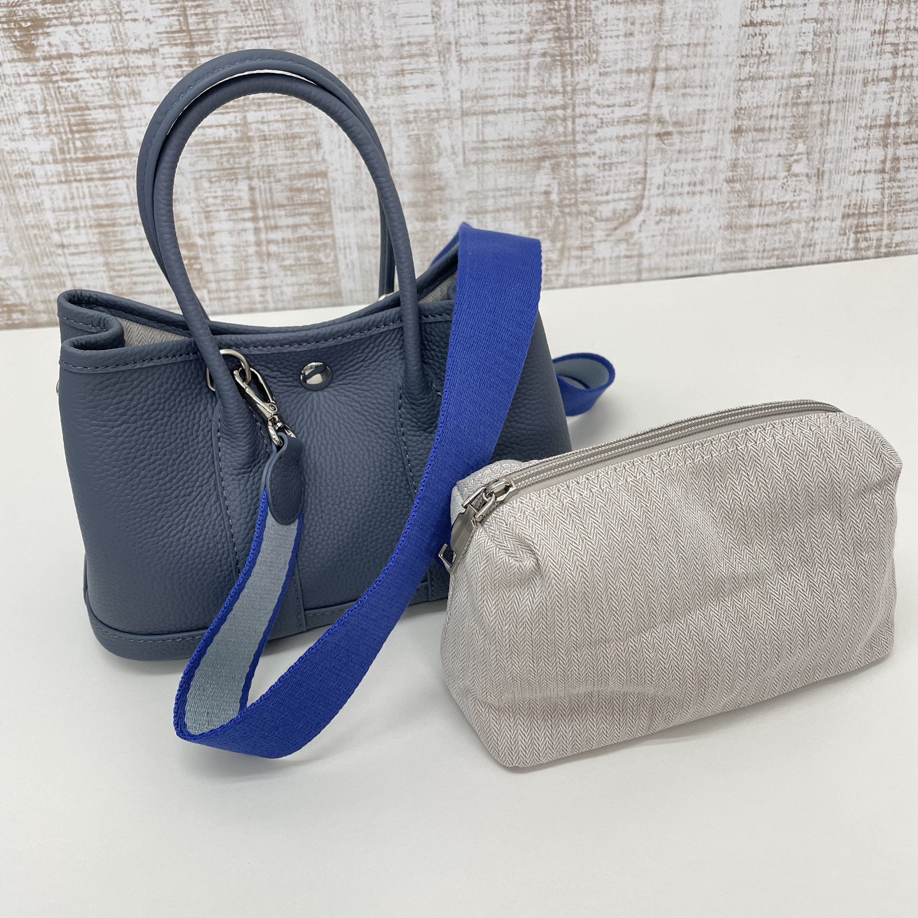 牛革レザー トートバッグS・kindブルー