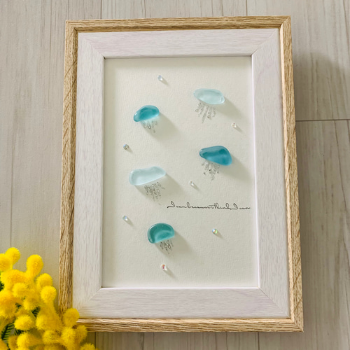 シーグラスアート 海の宝石 くらげ 涼しい 夏のアート ギフト