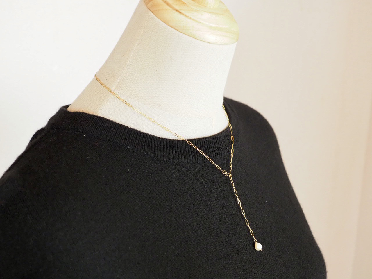 14kgf　4wayネックレス　淡水パールとスクエアチェーン　淡水真珠AAA　フラットチェーン  ゴールドフィルド