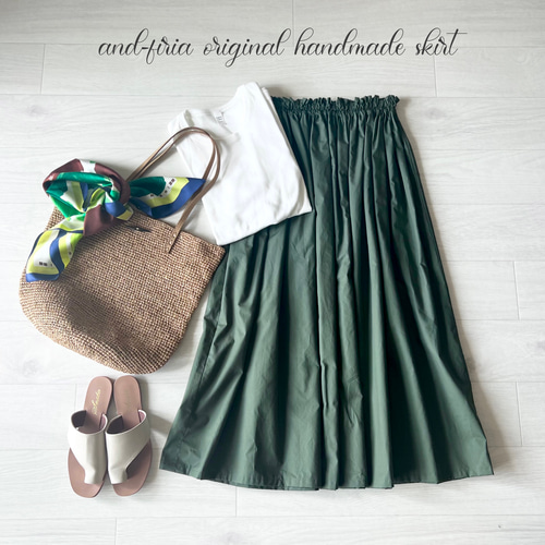 キレイめに着れる♪タイプライターのギャザースカート オリーブカーキ