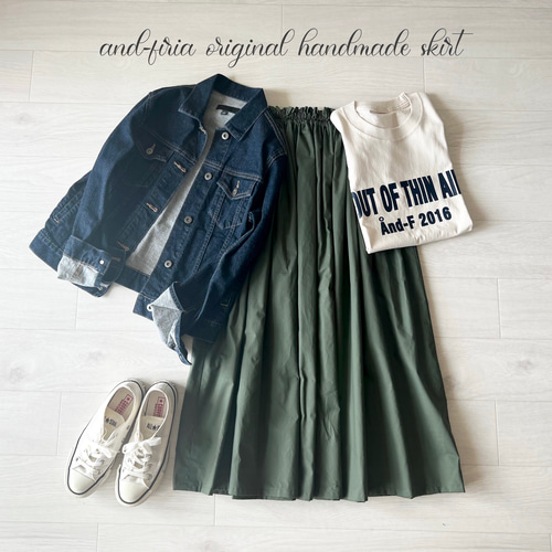 キレイめに着れる♪タイプライターのギャザースカート オリーブカーキ