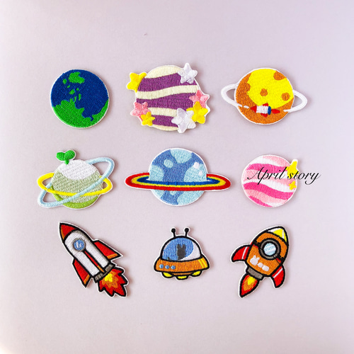 3枚セット/ロケット宇宙船セット③/刺繍ワッペン/アイロン接着