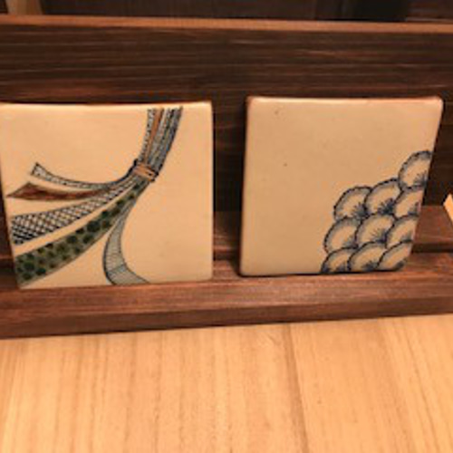 手作り藍の和タイル用ディスプレイ台(2枚用) その他アート ねこ