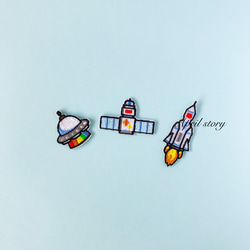 3枚セット/ロケット宇宙船セット③/刺繍ワッペン/アイロン接着 1枚目の画像