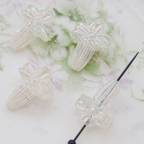 1個】ヴィンテージ 西ドイツ オーロラ フラワー ビーズ 18x13mm