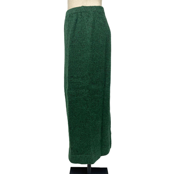 【アルパカツイード】 ロングスカート（グリーン) / １点物 / ニットウェア (No,490) 4枚目の画像