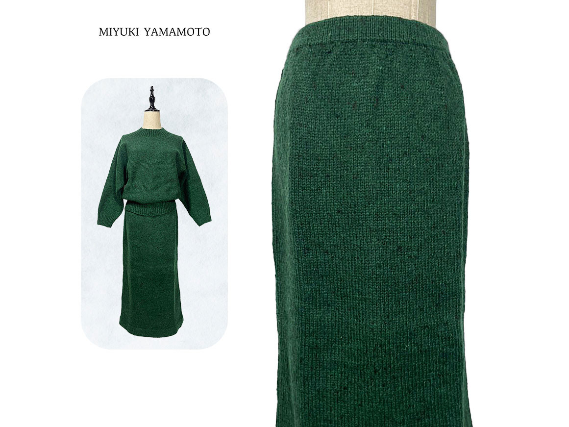 【アルパカツイード】 ロングスカート（グリーン) / １点物 / ニットウェア (No,490)