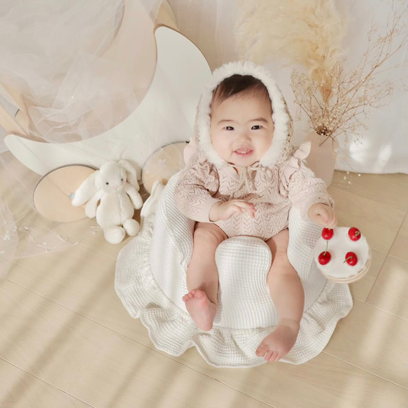 オフホワイト色のフリル付きワッフル生地バンボカバー 雑貨・その他  