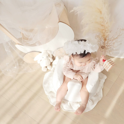 オフホワイト色のフリル付きワッフル生地バンボカバー 雑貨・その他  