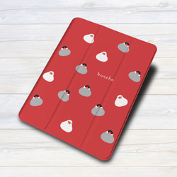 iPadケース 【白文鳥 桜文鳥 いつぱい お餅ちゃん】 手帳型ケース ※2タイプから選べます 3枚目の画像