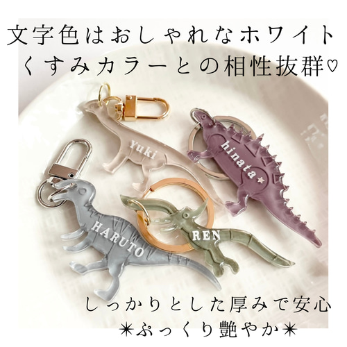 名入れ】ニュアンスカラー⚫︎恐竜⚫︎キーホルダー・チャーム