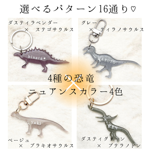 【名入れ対応】4種の恐竜☆名前入りキーホルダー