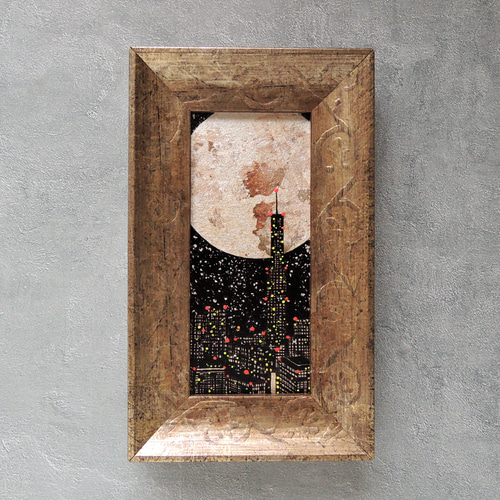 星屑を撒いた街Ⅰ〉 原画 ミニ額 本銀箔 絵画 雨音のする画廊