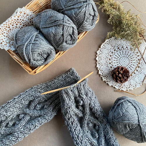 おしゃれに温活・節電》手編み レッグウォーマー＊アラン模様