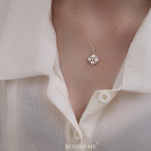 四つ葉のクローバーのパールネックレス 四つ葉のクローバー 淡水パール ネックレス #PN012 | Luxe & Dolce