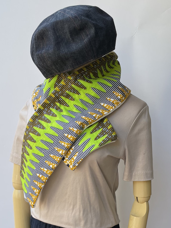 アフリカ布のマフラー　コットン＆やわらかボアフリース　 3枚目の画像