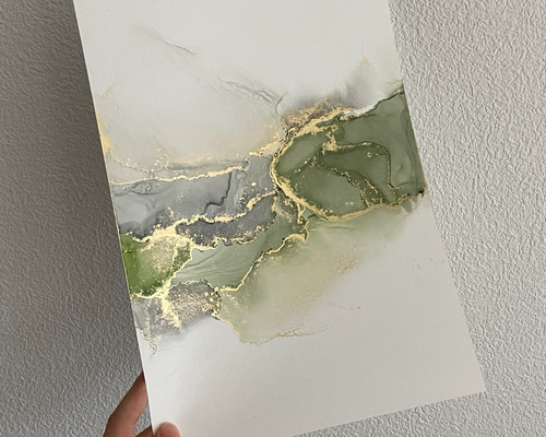 アルコールインクアート No.53 アルコールインクアート 原画 A4サイズ 絵 紫 緑 透明感