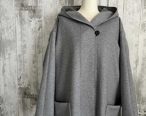 新品　DOG DEPT ダブルフェイスコート　ロング　グレー 春秋ダブルフェイスニットグレーフード付きロングコート106cm