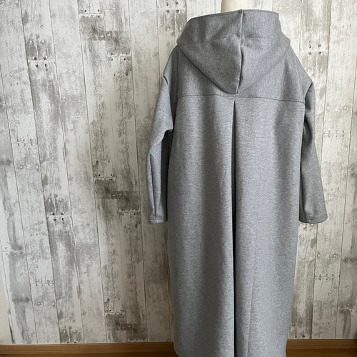 春秋ダブルフェイスニットグレーフード付きロングコート106cm