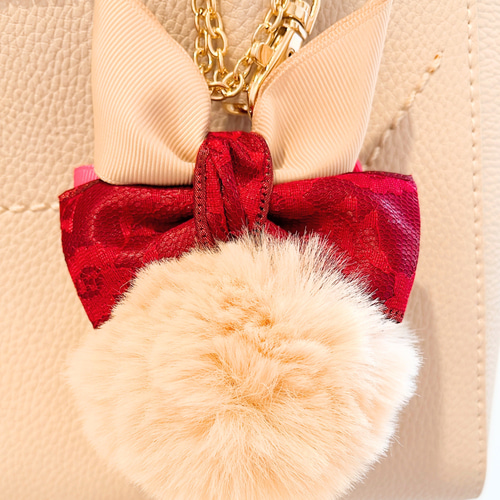 ふわっふわ♡うさちゃんファーチャーム 大きいリボン ワインレッド