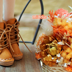 ☆ミディブライス　靴　レースアップロングブーツ　お花　キャメル☆　ミディブライス　☆　牛ヌメ革　ハンドメイド 5枚目の画像