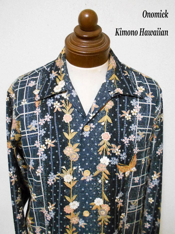 着物アロハシャツ Kimono Hawaiian Shirt AL-702/L 2枚目の画像