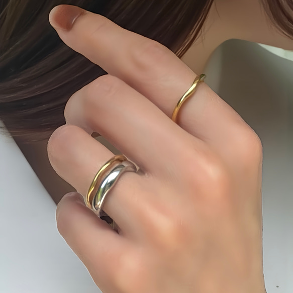 つけっばなし♪ＯＫ！金属アレルギー対応　316L サージカルステンレス　波打ち シンプル リング 指輪 kiitos 2枚目の画像
