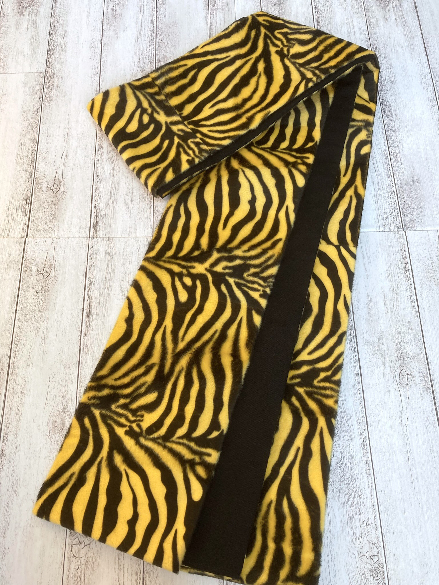 ふわもこリバーシブル半幅帯【虎柄タイガー×ブラック木綿】ﾙﾂﾎﾞ/る壺＋＋＋