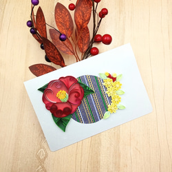 冬のお花のクイリングメッセージカード《椿×ろうばい》 1枚目の画像