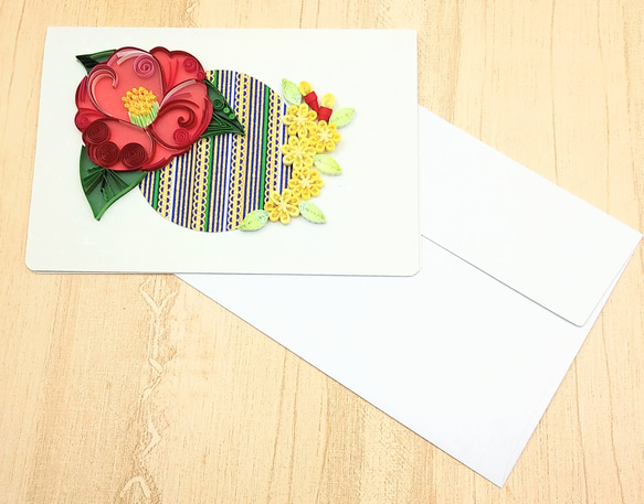 冬のお花のクイリングメッセージカード《椿×ろうばい》 6枚目の画像