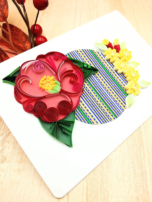 冬のお花のクイリングメッセージカード《椿×ろうばい》 3枚目の画像