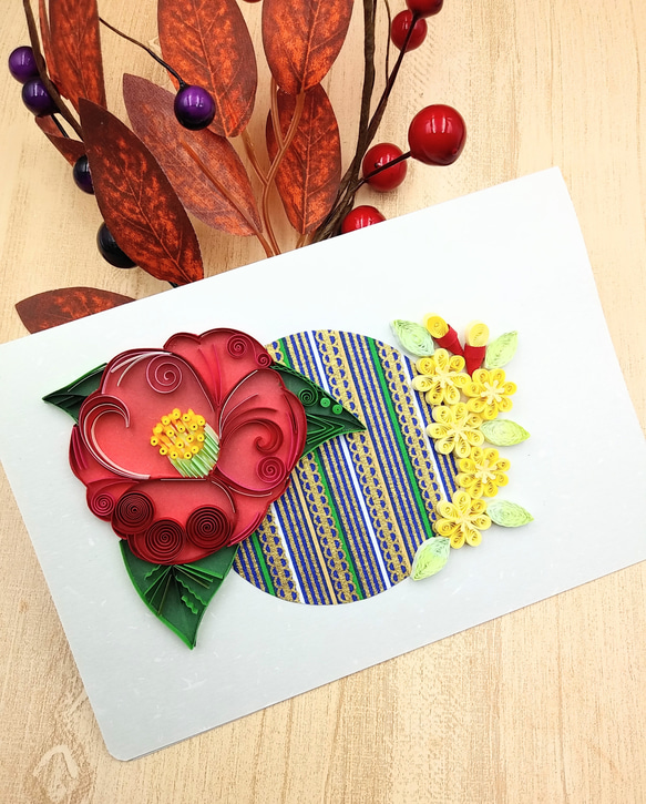 冬のお花のクイリングメッセージカード《椿×ろうばい》 2枚目の画像