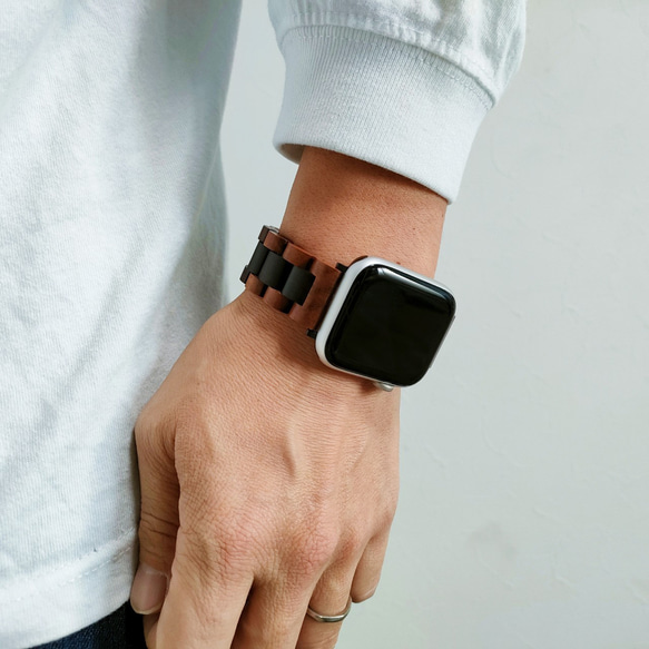 【木製バンド】EINBAND AppleWatch 木のベルト アップルウォッチ専用バンド【アカシア＆エボニー】Bタイプ 6枚目の画像