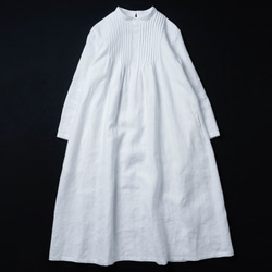 [wafu] [訂製] 亞麻連身裙，精緻奧黛細褶連身裙 / 白色 a081b-wt2 第14張的照片