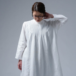 [wafu] [訂製] 亞麻連身裙，精緻奧黛細褶連身裙 / 白色 a081b-wt2 第7張的照片