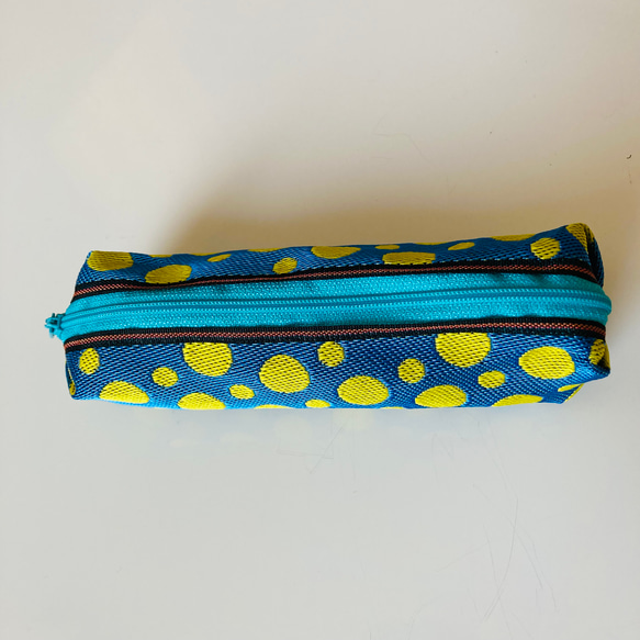 青と黄色のドット柄 畳縁のペンケース 6枚目の画像
