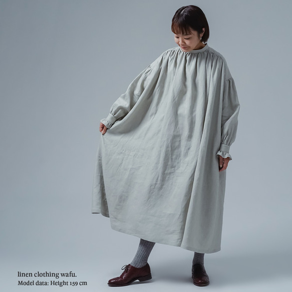 [wafu] 亞麻連衣裙 Chie Yoda 最喜歡的複古 / 白綠色 a088k-byr1 第5張的照片