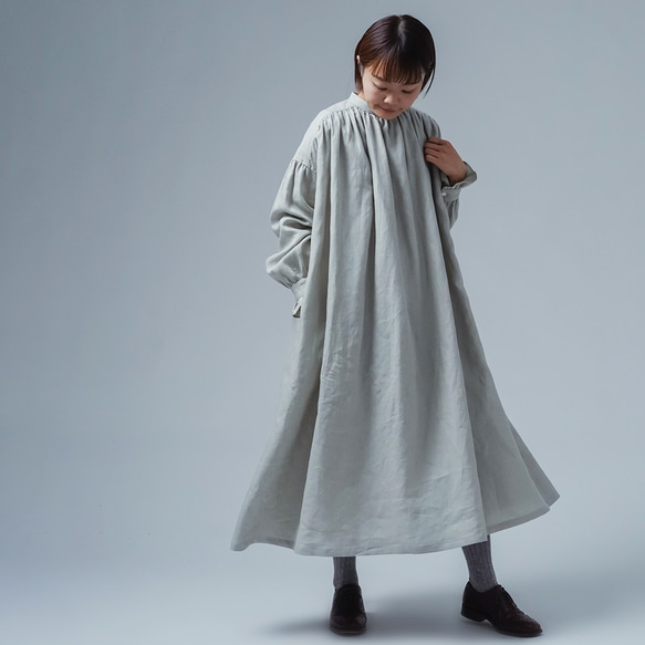 [wafu] 亞麻連衣裙 Chie Yoda 最喜歡的複古 / 白綠色 a088k-byr1 第7張的照片