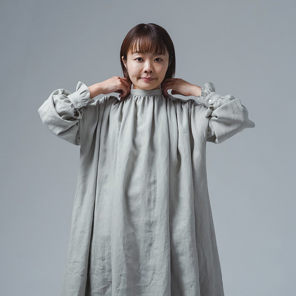 [wafu] 亞麻連衣裙 Chie Yoda 最喜歡的複古 / 白綠色 a088k-byr1 第8張的照片