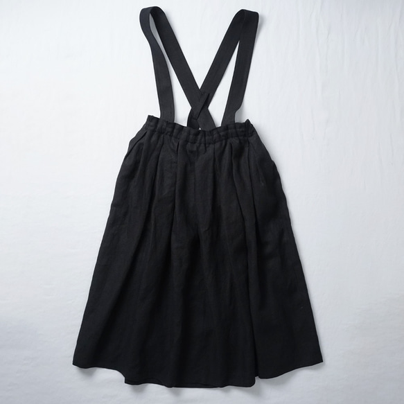 [wafu] 迷人褶邊亞麻套頭裙，分層完整版/黑色 s020d-bck1 第13張的照片