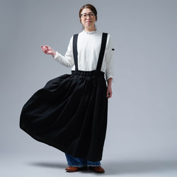 [wafu] 迷人褶邊亞麻套頭裙，分層完整版/黑色 s020d-bck1 第5張的照片