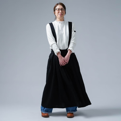 [wafu] 迷人褶邊亞麻套頭裙，分層完整版/黑色 s020d-bck1 第1張的照片